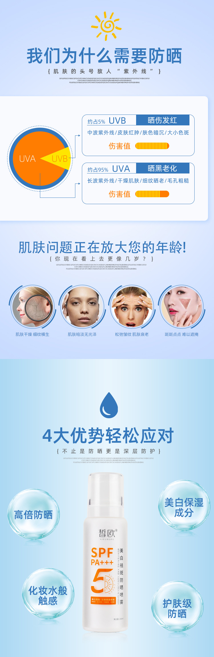 美白祛斑防晒喷雾SPF50PA+++夏季防紫外线美白防晒乳霜OEM代加工