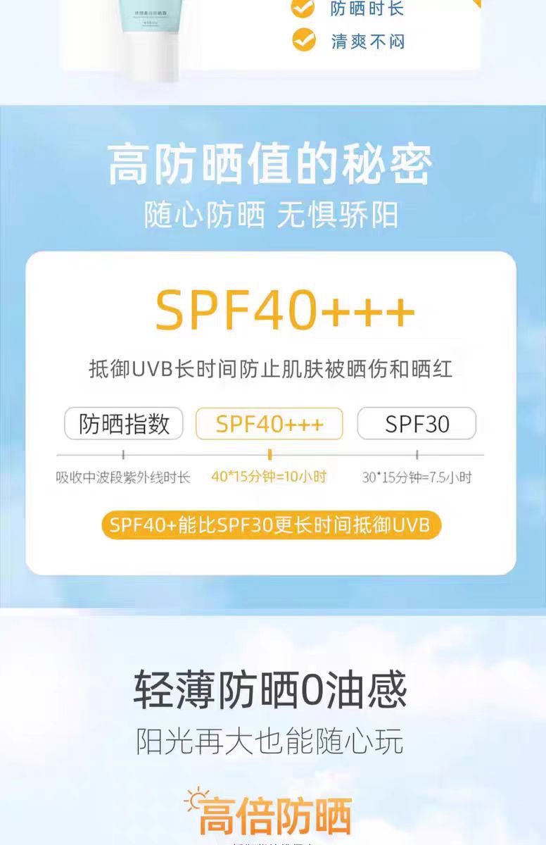 皙欧美白防晒霜保湿遮瑕隔离紫外线清爽清透不油腻防晒乳SPF40PA+