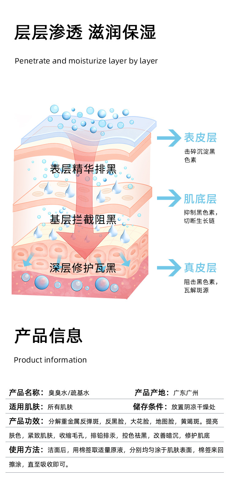 巯基水OEM贴牌加工排铅汞淡化黑色素提亮肤色嫩肤精华ODM收缩毛孔