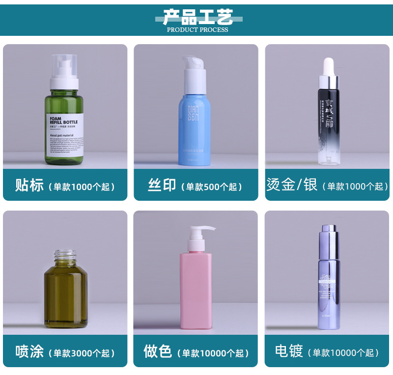 加工定制30g膏霜瓶30-120ml按压乳液瓶喷雾瓶精华瓶化妆品玻套装