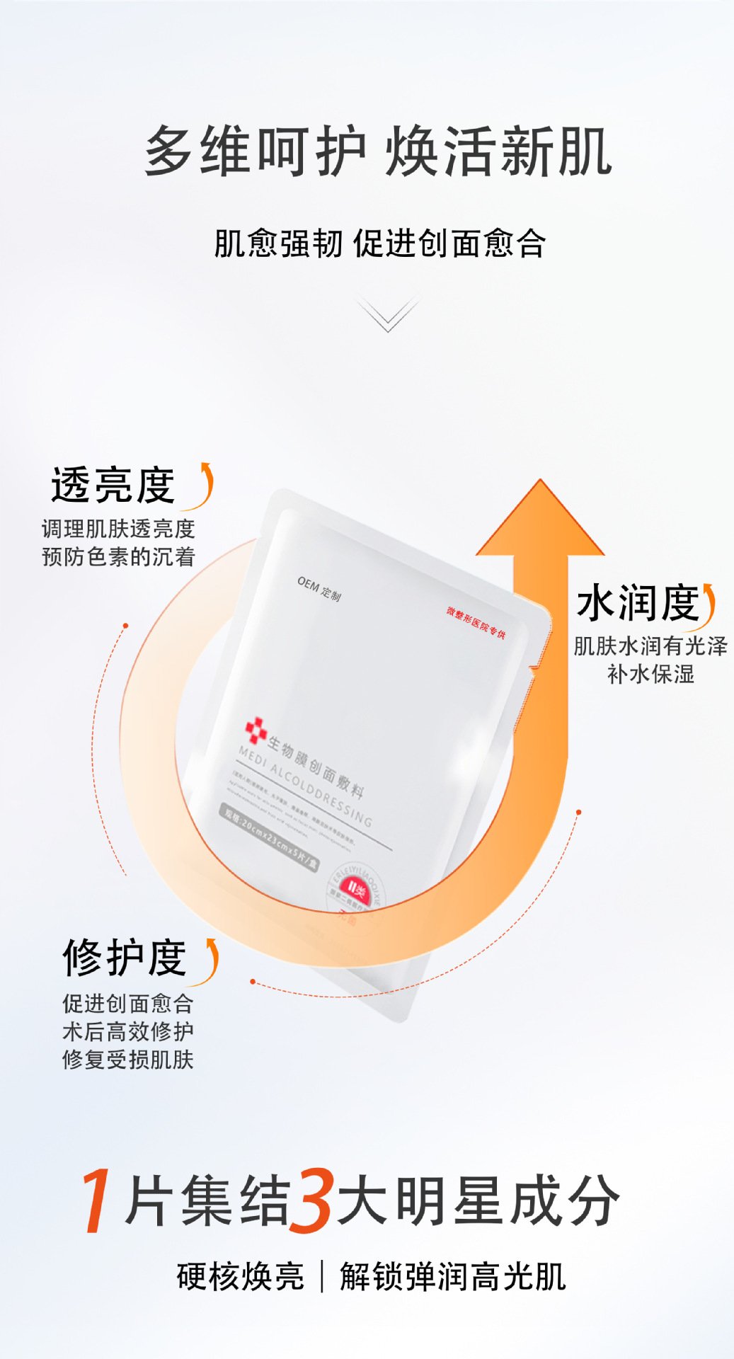 现货械二类生物膜创面敷料水光医美院线补水面膜医用级修复械字号