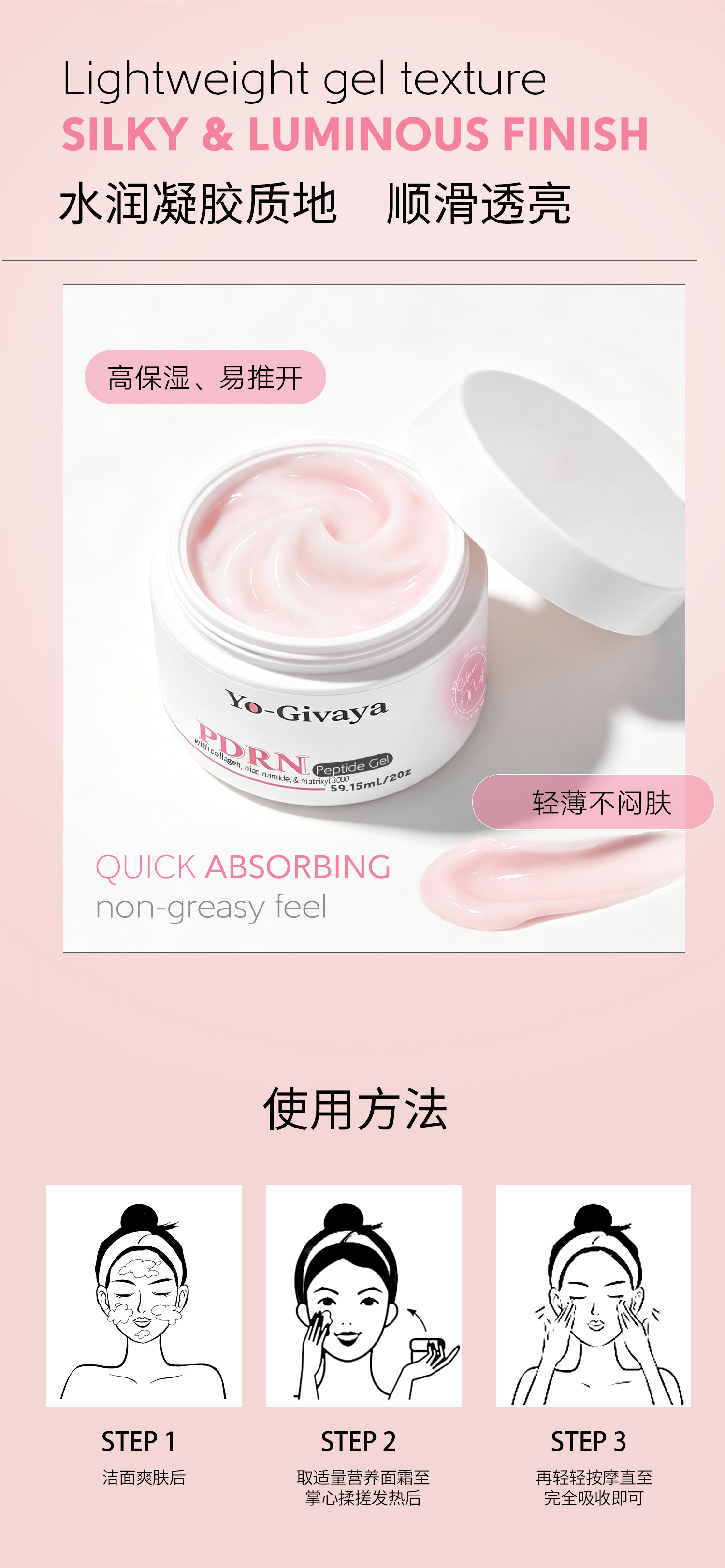 跨境代工PDRN胶原蛋白肽凝胶面霜oem深层补水保湿晒后舒缓修护