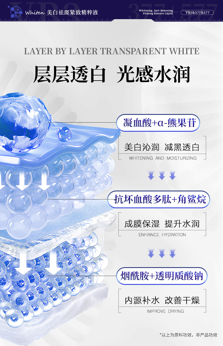 定制特证577+377美白祛斑精华液OEM代工美白淡斑抗皱紧致精华液