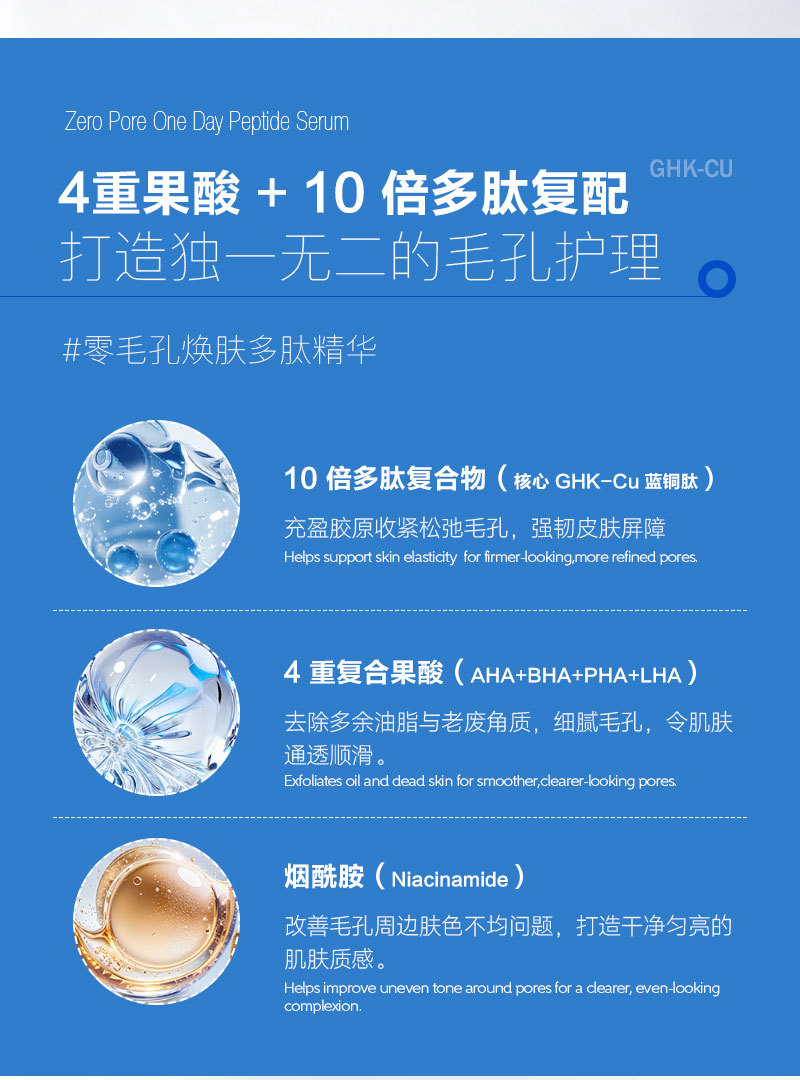 跨境爆款零毛孔焕肤多肽精华oem TK 亚马逊疏通黑头紧致毛孔贴牌