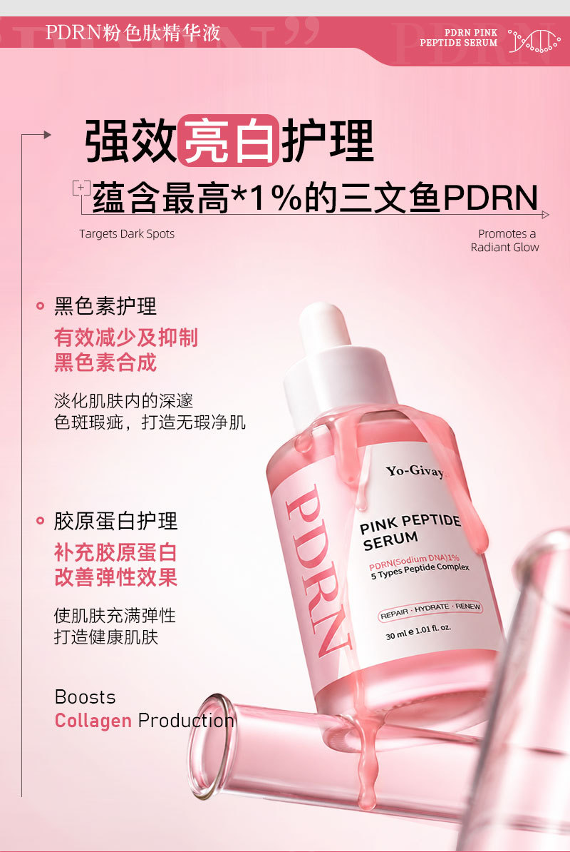 跨境定制三文鱼PDRN粉红胜肽精华液oemTK 亚马逊护肤品贴牌代加工