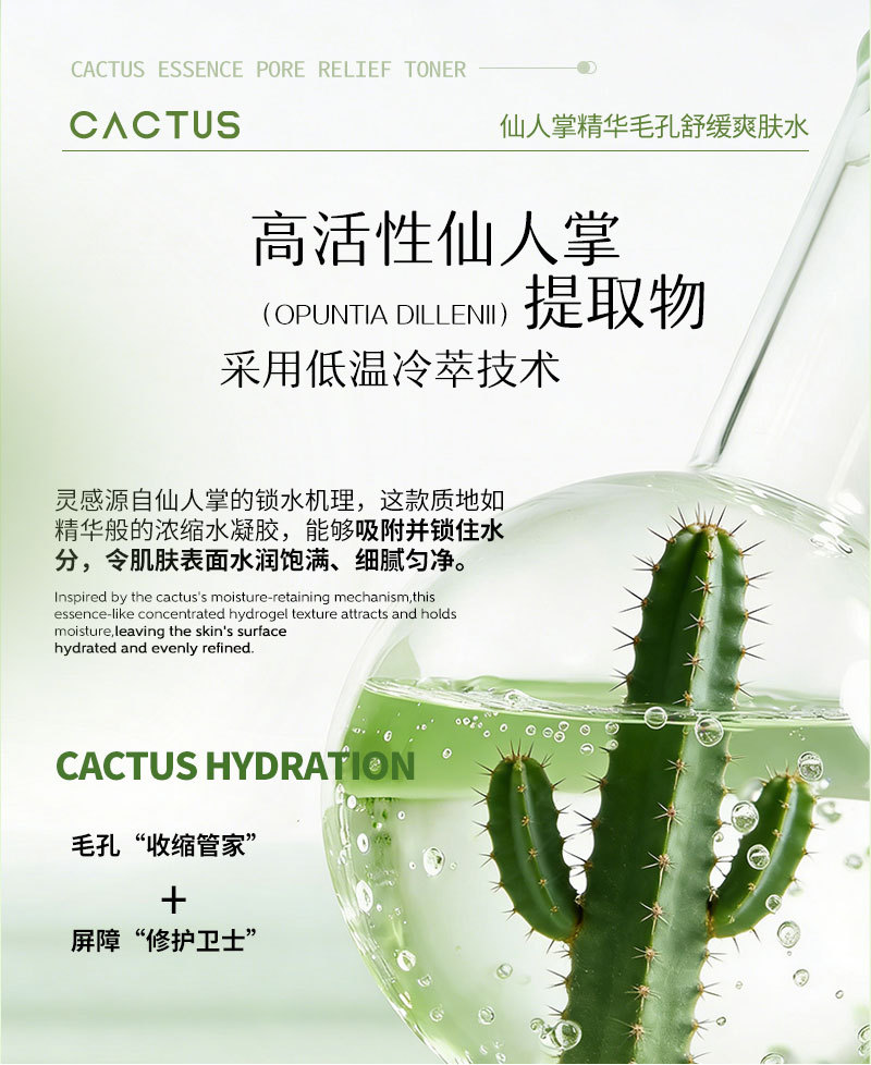 爽肤水跨境定制仙人掌精华毛孔舒缓精华液贴牌OEM亚马逊贴牌加工